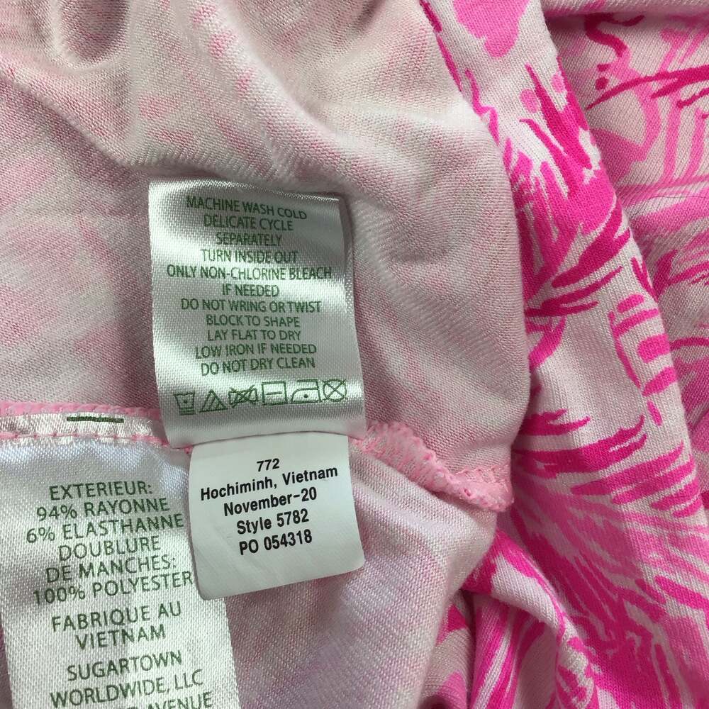 Lilly Pulitzer Chace Faux Wrap Dress Pink Blossom Palm Beach Paradise Medium - Picture 11 of 11